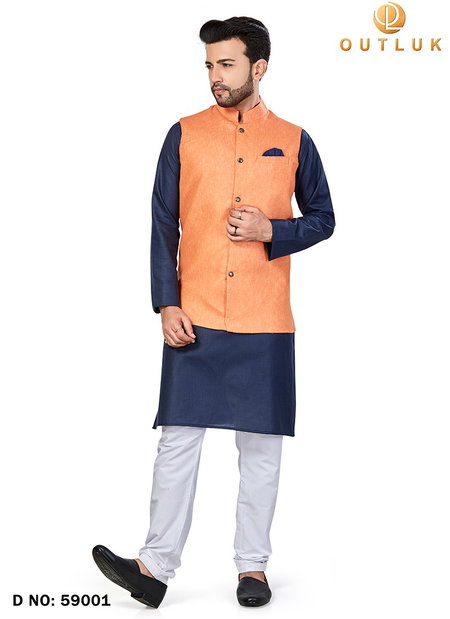 Orange Outluk Vol 59 Wedding Wear Kurta Pajama With Jacket Mens Collection 59001